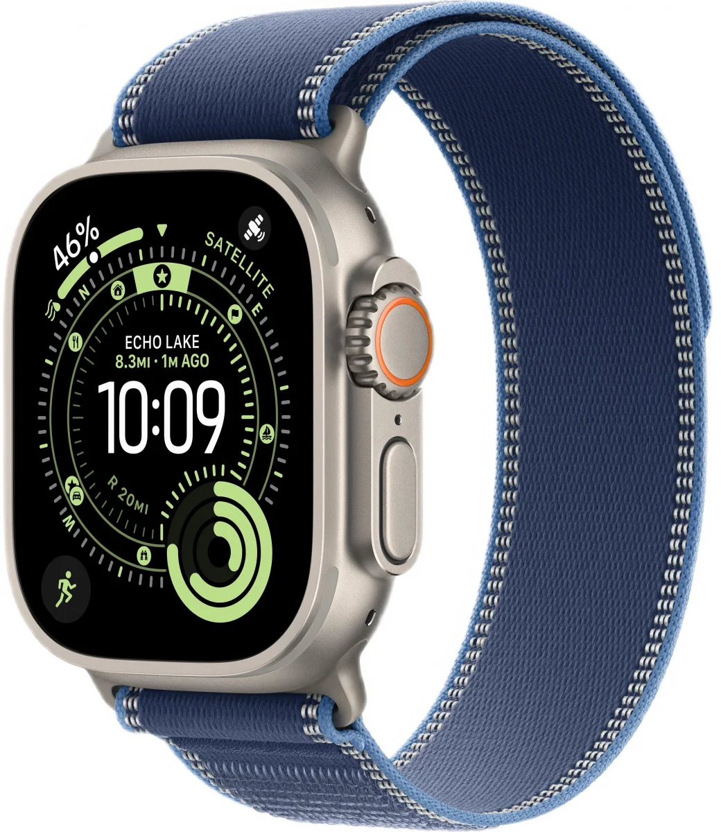 Часы Apple Watch Ultra 3 GPS 49 мм, корпус натуральный титан (Natural Titanium), ремешок Trail, синий/ярко-синий (Blue/Bright Blue), размер: M/L
