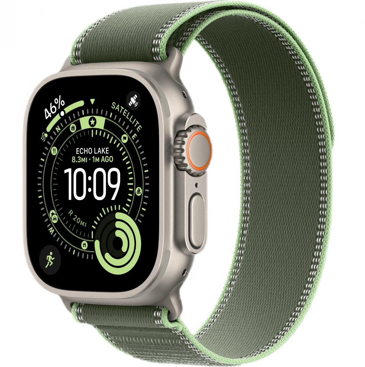 Часы Apple Watch Ultra 3 GPS 49 мм, корпус натуральный титан (Natural Titanium), ремешок Trail, зеленый/неоновый (Green/Neon), размер: S/M
