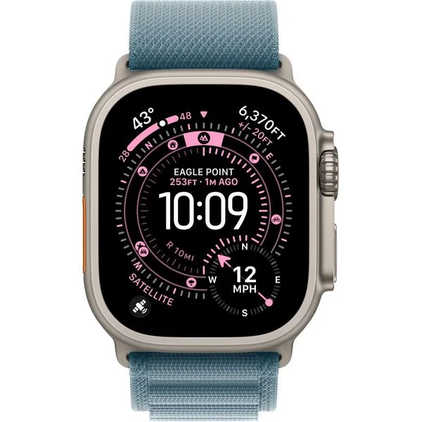 Часы Apple Watch Ultra 3 GPS 49 мм, корпус натуральный титан (Natural Titanium), светло-синий (Light Blue), размер: M
