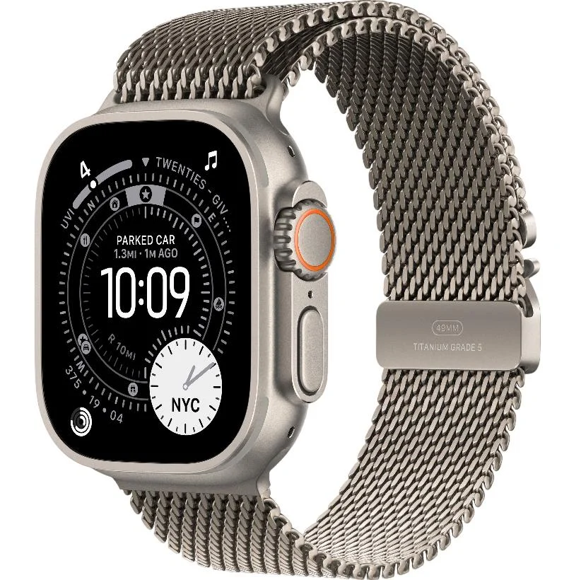 Часы Apple Watch Ultra 3 GPS 49 мм, корпус натуральный титан (Natural Titanium), сетчатый браслет Milanese, натуральный титан, размер: M