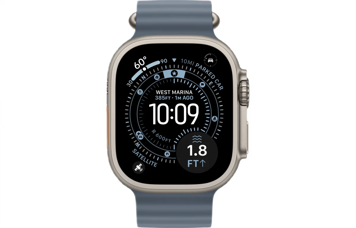 Часы Apple Watch Ultra 3 GPS 49 мм, корпус натуральный титан (Natural Titanium), ремешок Ocean, якорный синий (Anchor Blue)