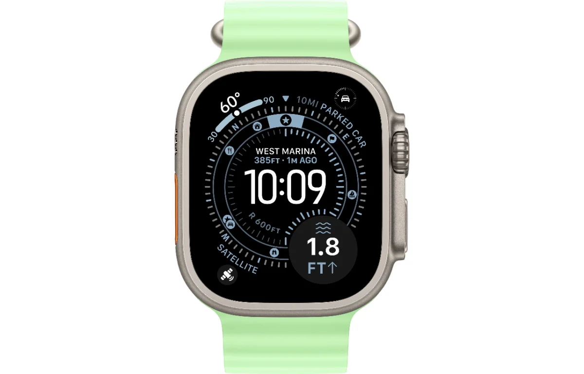 Часы Apple Watch Ultra 3 GPS 49 мм, корпус натуральный титан (Natural Titanium), ремешок Ocean, зеленый/неоновый (Green/Neon)