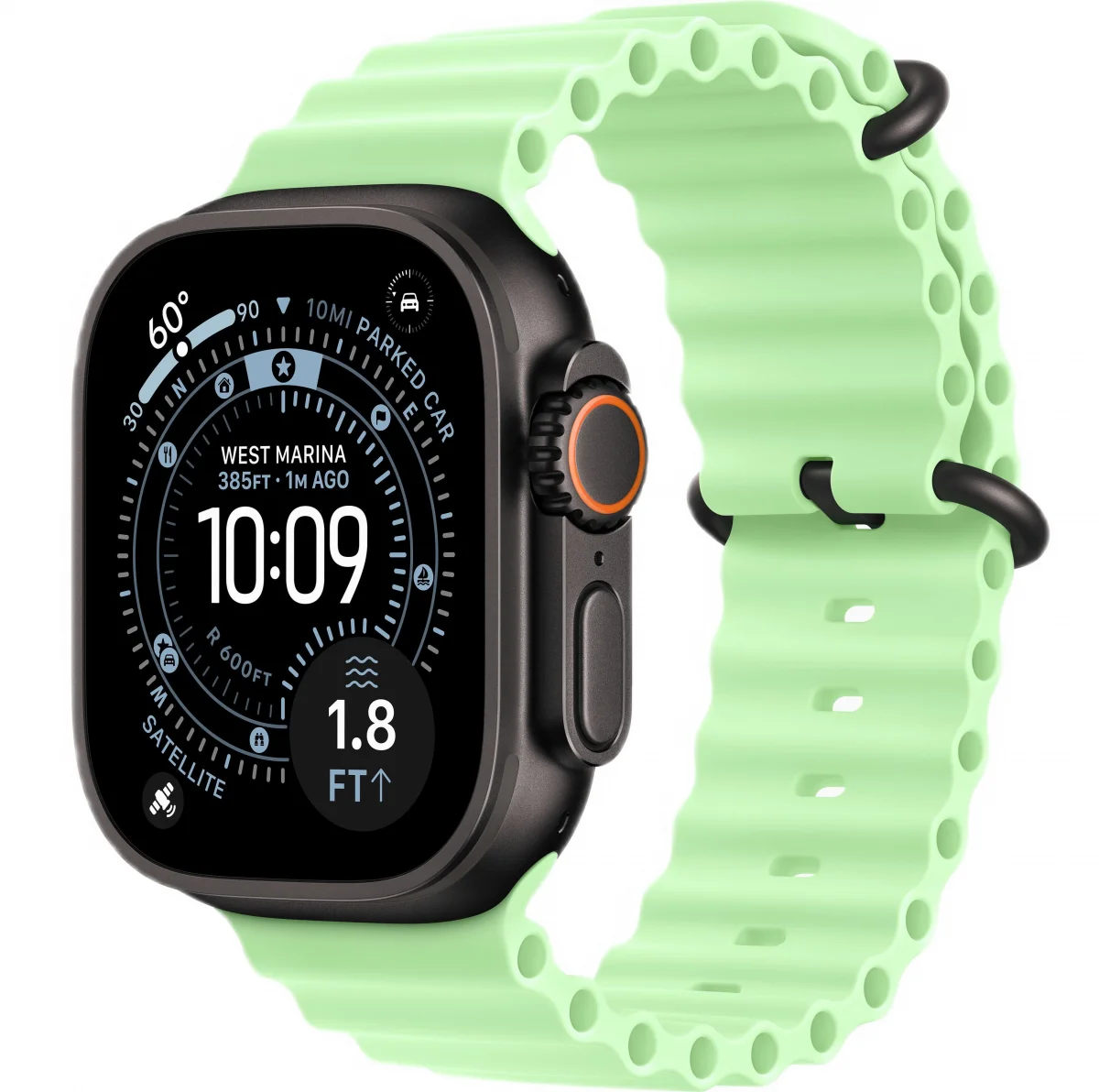 Часы Apple Watch Ultra 3 GPS 49 мм, корпус черный титан (Black Titanium), ремешок Ocean, зеленый/неоновый (Green/Neon)