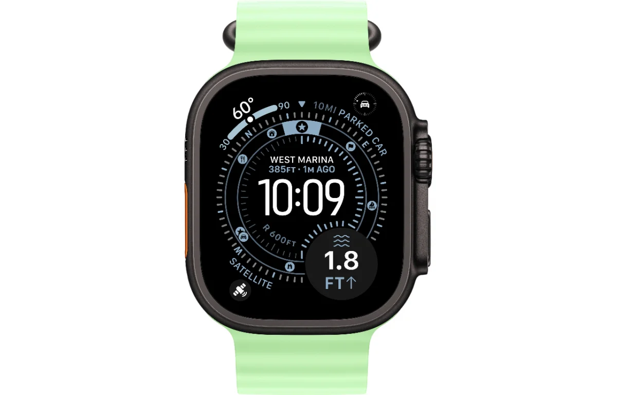 Часы Apple Watch Ultra 3 GPS 49 мм, корпус черный титан (Black Titanium), ремешок Ocean, зеленый/неоновый (Green/Neon)